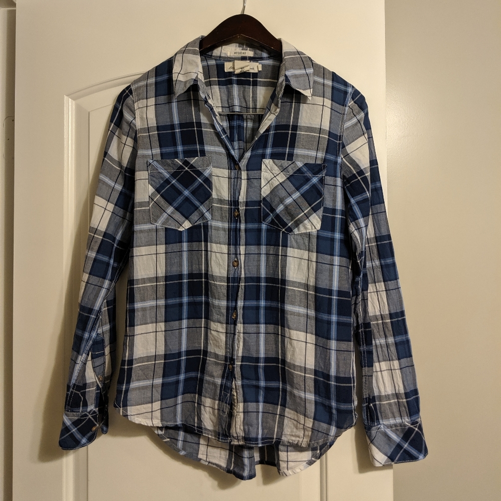 H&M Blue Plaid Button Down Shirt